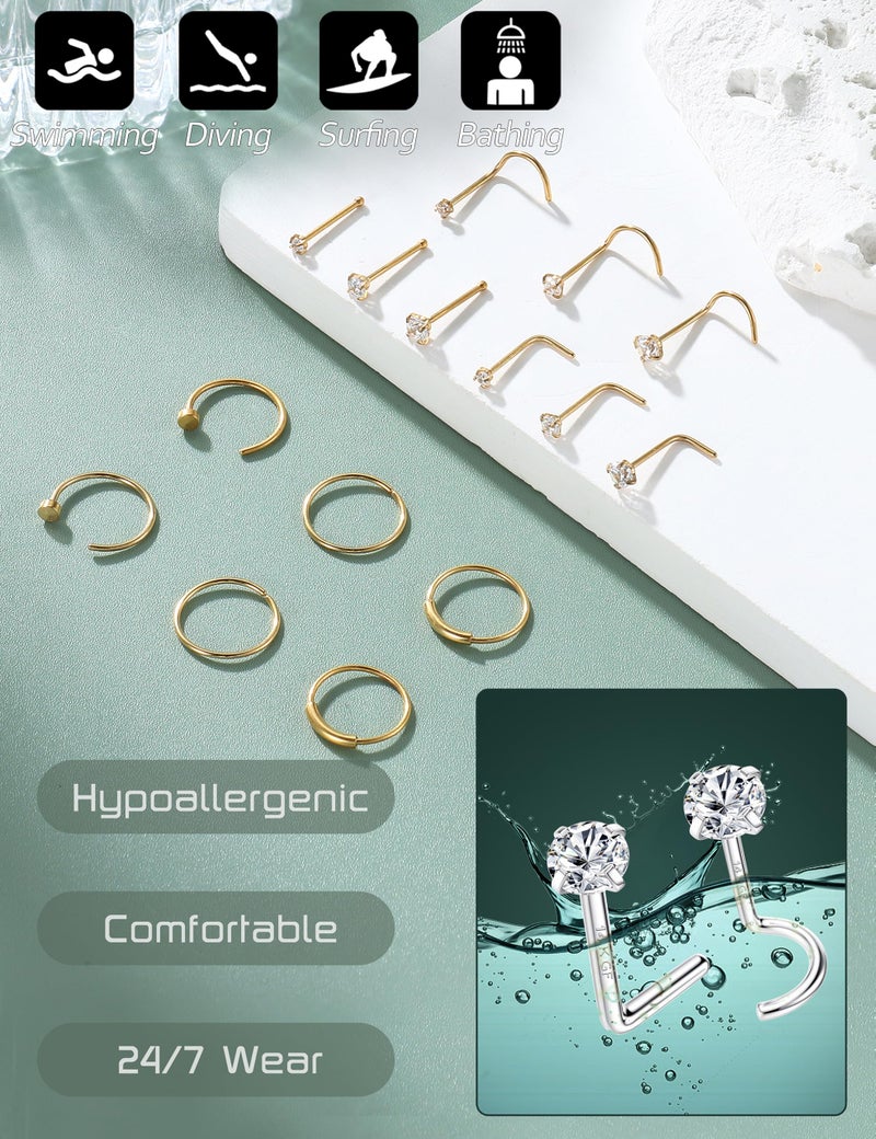 FINREZIO Surgical Steel Nose Ring Studs Gold Nose Studs Hoop Noses Ring for Women Hypoallergenic 18G 20G 22G Noses Rings Stud Nose Piercing Jewelry - Image 4